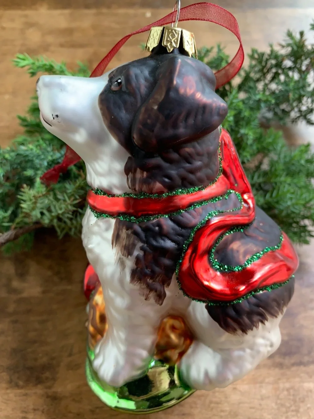 BORDER COLLIE DOG GLASS CHRISTMAS ORNAMENT LARGE HAND-BLOWN HOLIDAY DECOR